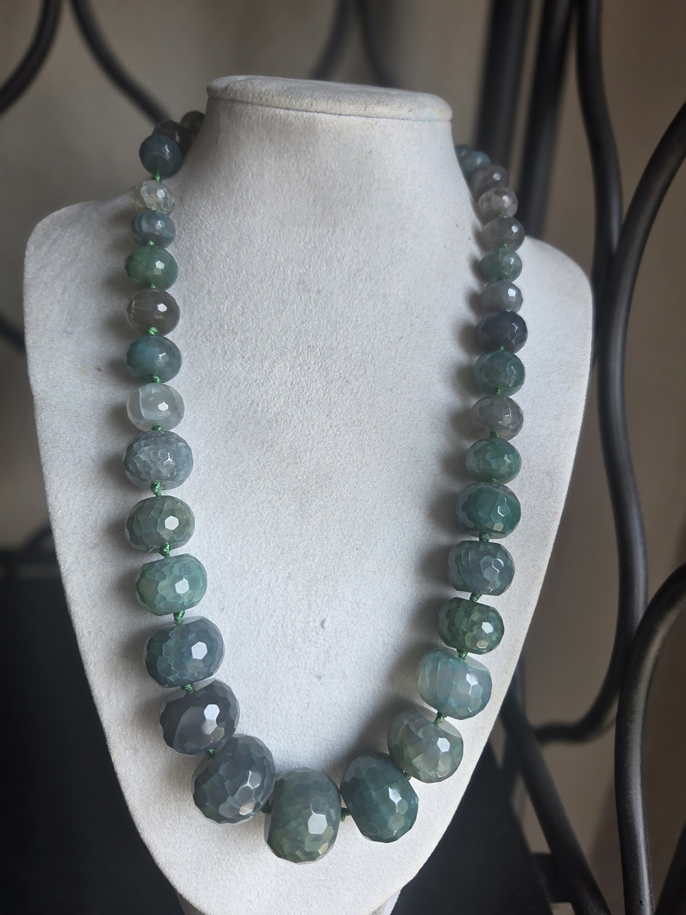 Faceted Green Moss Agate Bead Necklace -